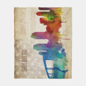 San Diego, CA | Waterverf City Skyline Fleece Deken (Voorkant)