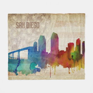 San Diego, CA   Waterverf City Skyline Fleece Deken