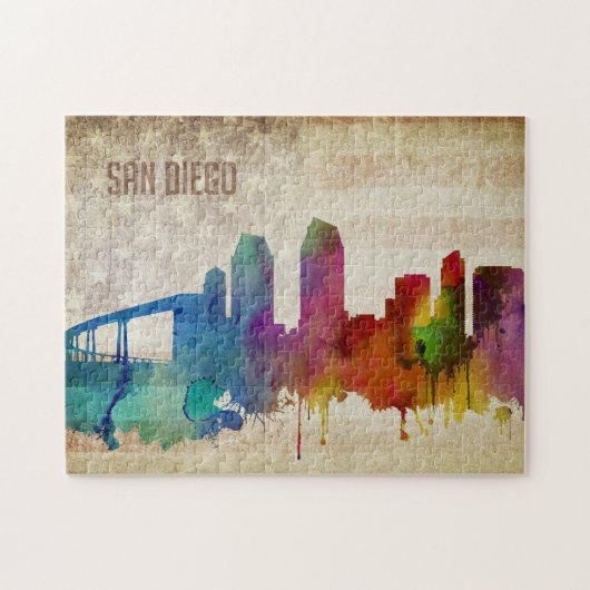 San Diego, CA | Waterverf City Skyline Legpuzzel (Horizontaal)