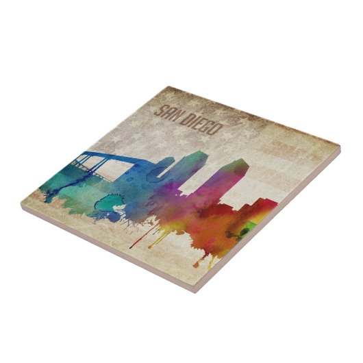 San Diego, CA | Waterverf City Skyline Tegeltje (Zijkant)