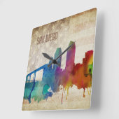 San Diego, CA | Waterverf City Skyline Vierkante Klok (Hoek)