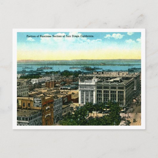 San Diego CA Zakendistrict 1910s Briefkaart (Voorkant)