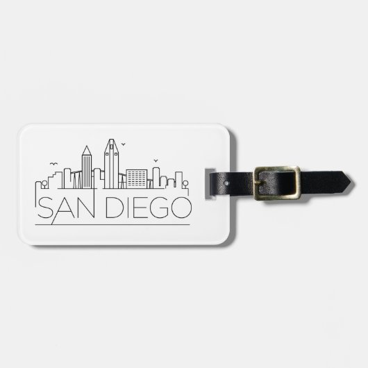 San Diego, Cali Stylized City Skyline Bagagelabel (Voorkant horizontaal)