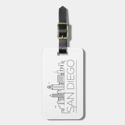 San Diego, Cali Stylized City Skyline Bagagelabel (Voorkant verticaal)
