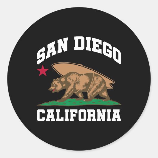 San Diego California Bear Surfing Surfer  Ronde Sticker (Voorkant)