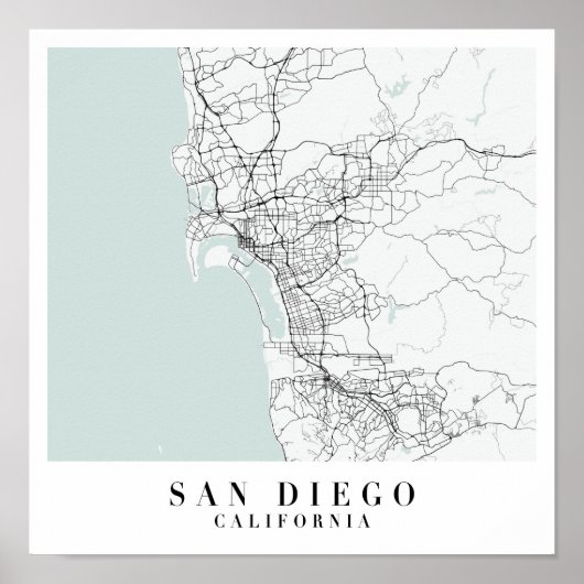 San Diego California Blue Water Street Map Poster (Voorkant)