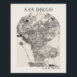 San Diego California Boho Arch Street Map Poster<br><div class="desc">San Diego California Boho Minimale Arch Full Beige Color Street Map</div>
