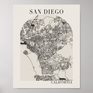 San Diego California Boho Arch Street Map Poster