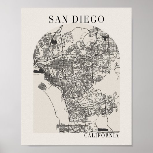 San Diego California Boho Arch Street Map Poster (Voorkant)