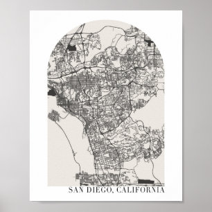 San Diego California Boho Minimal Arch Street Map Poster