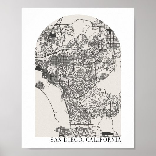San Diego California Boho Minimal Arch Street Map Poster (Voorkant)