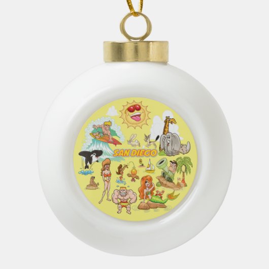 San Diego California Cartoon Keramische Bal Ornament (Voorkant)