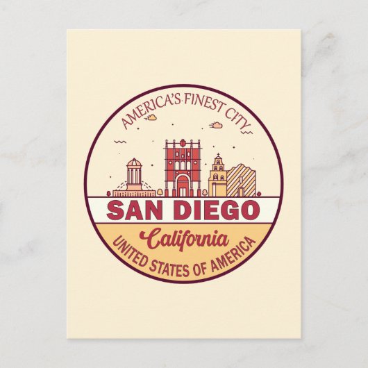 San Diego California City Skyline-embleem Briefkaart (Voorkant)