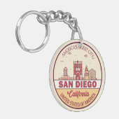San Diego California City Skyline-embleem Sleutelhanger (Voorkant Links)