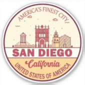 San Diego California City Skyline-embleem Sticker (Voorkant)