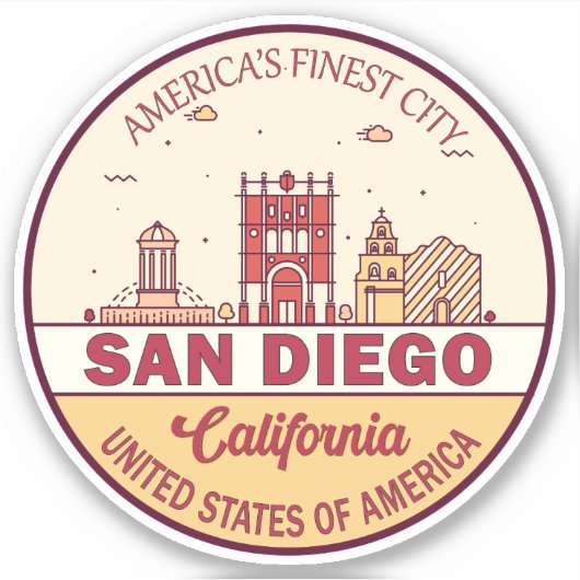 San Diego California City Skyline-embleem Sticker (Voorkant)