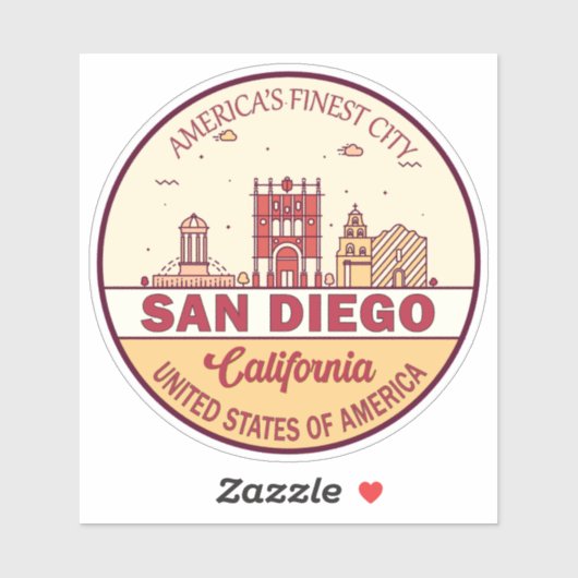 San Diego California City Skyline-embleem Sticker (Vel)