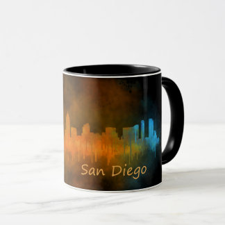 San Diego California City Skyline Watercolor v04 Mok