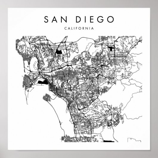 San Diego California Minimal Modern Street Map Poster (Voorkant)
