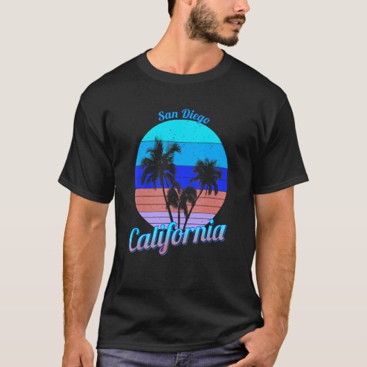 San Diego California Retro Palm Trees Beach Summer T-shirt (Voorkant)