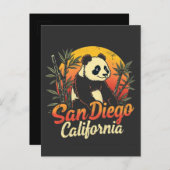 San Diego California Retro Sunset Panda Aankondigingskaart (Voorkant / Achterkant)
