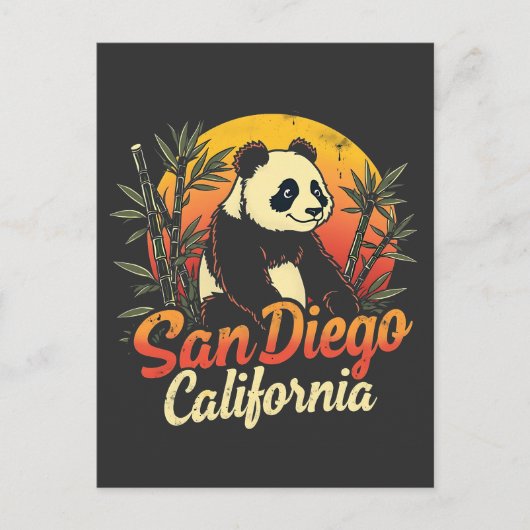 San Diego California Retro Sunset Panda Aankondigingskaart (Voorkant)