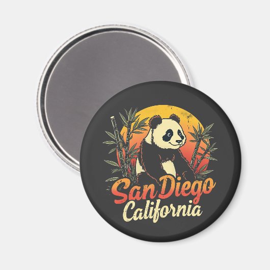 San Diego California Retro Sunset  Panda Magneet (Voorkant / Achterkant)