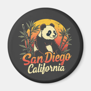 San Diego California Retro Sunset  Panda Magneet