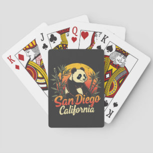 San Diego California Retro Sunset  Panda Pokerkaarten