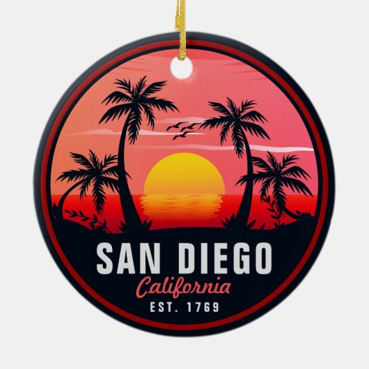San Diego California Retro Sunset Souvenirs 60s Keramisch Ornament (Achterkant)