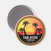 San Diego California Retro Sunset Souvenirs 60s Magneet (Voorkant / Achterkant)