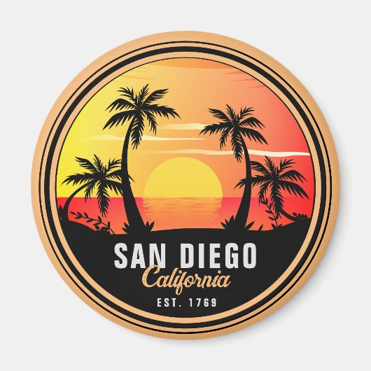 San Diego California Retro Sunset Souvenirs 60s Magneet (Voorkant)