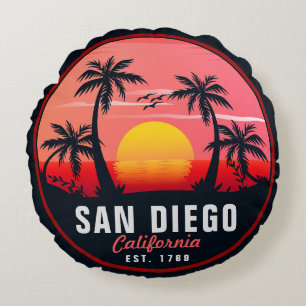 San Diego California Retro Sunset Souvenirs 60s Rond Kussen