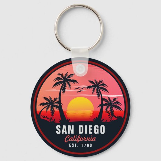 San Diego California Retro Sunset Souvenirs 60s Sleutelhanger (Voorkant)