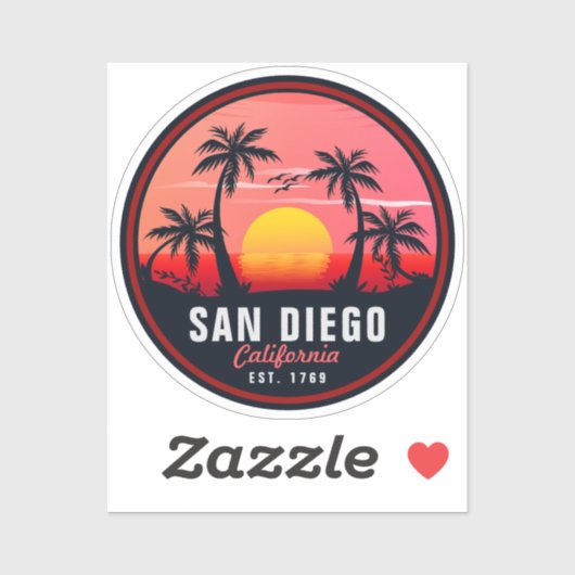 San Diego California Retro Sunset Souvenirs 60s Sticker (Vel)