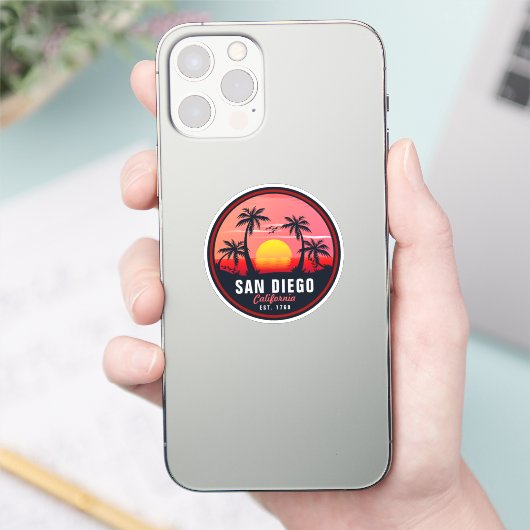 San Diego California Retro Sunset Souvenirs 60s Sticker (Telefoon)