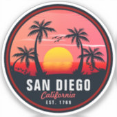 San Diego California Retro Sunset Souvenirs 60s Sticker (Voorkant)