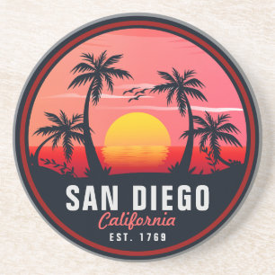 San Diego California Retro Sunset Souvenirs 60s Zandsteen Onderzetter