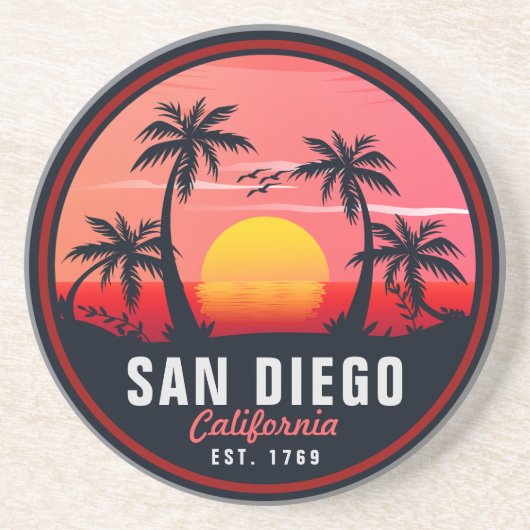 San Diego California Retro Sunset Souvenirs 60s Zandsteen Onderzetter (Voorkant)