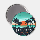 San Diego California Retro Sunset Souvenirs 80s Magneet (Voorkant / Achterkant)