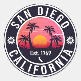 San Diego California Retro Sunset Souvenirs 80s Ronde Sticker