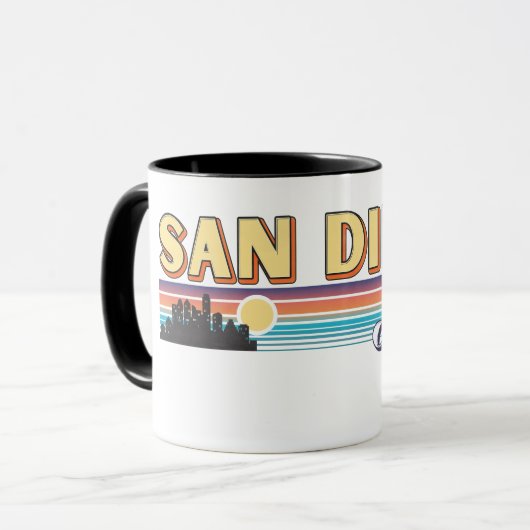  San Diego California Retro Sunset Stripes Mok (Voorkant links)