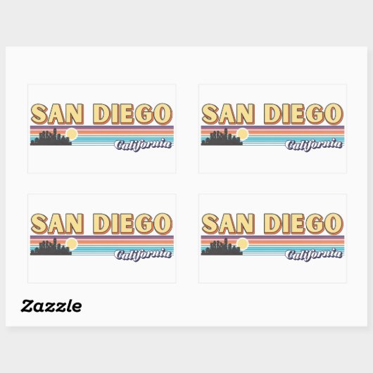  San Diego California Retro Sunset Stripes Rechthoekige Sticker (Vel)