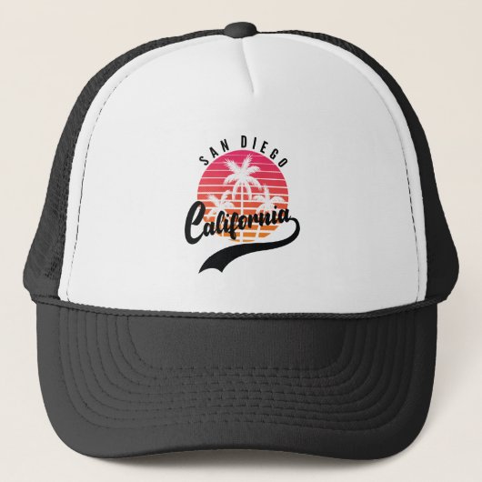 San Diego, California Retro Sunset Trucker Hat Pet (Voorkant)