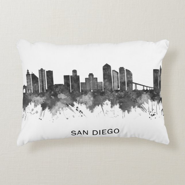 San Diego California Skyline BW Accent Kussen (Voorkant)