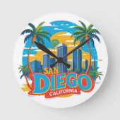 San Diego California Skyline–Modern Cityscape Art Ronde Klok (Voorkant)