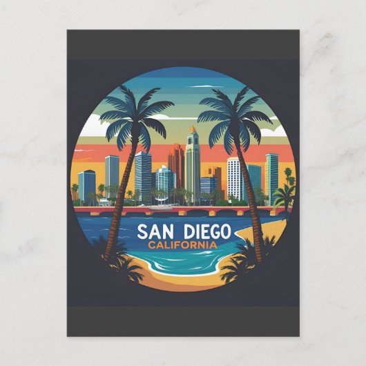 San Diego California Skyline-moderne stadskunst Briefkaart (Voorkant)