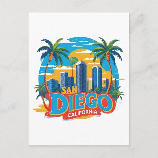 San Diego California Skyline-moderne stadskunst Briefkaart (Voorkant)