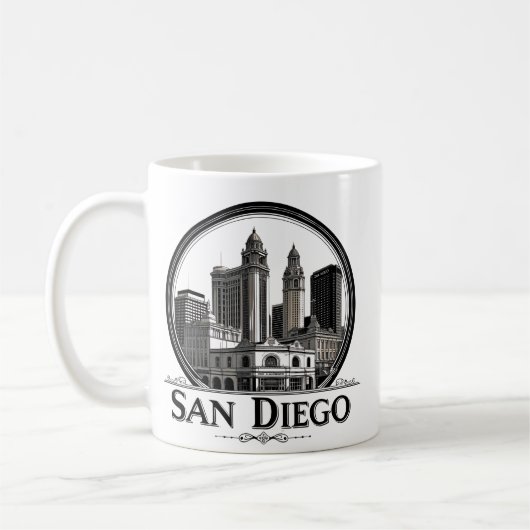 San Diego California Skyline-moderne stadskunst Koffiemok (Links)