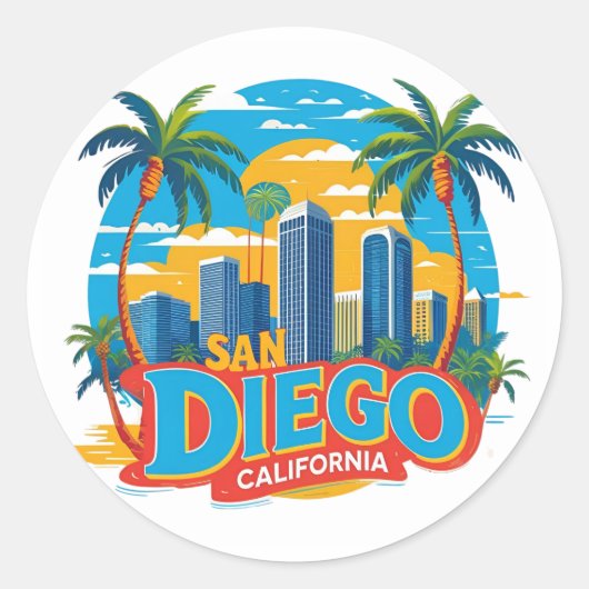 San Diego California Skyline-moderne stadskunst Ronde Sticker (Voorkant)